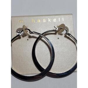 Silvertone M Haskell Large Round Dangle Hoop Hinged Earrings Fashion Jewelry
